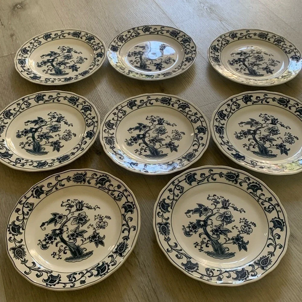 8 Double Phoenix‎ Ironstone Nikko desert Plate Blue Ming Tree Japan chinoiserie